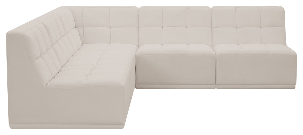 Relax Velvet Upholstered 5-Piece L-Shaped Modular Sectional, Cream