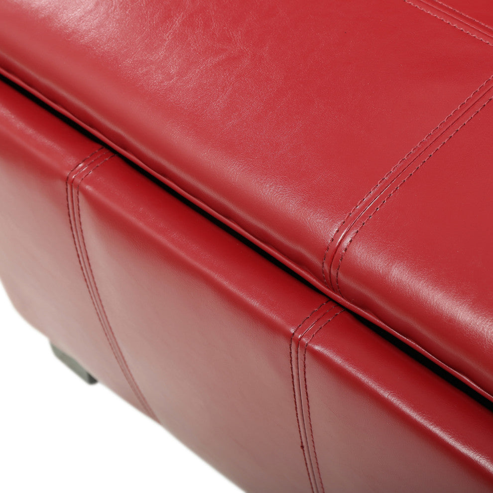 GDF Studio Justin Brown Leather Tray Top Storage Ottoman, Red