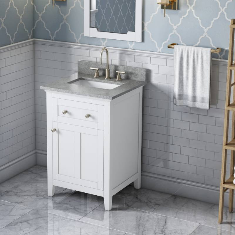 Chatham Traditional 24" White Single Sink Vanity, Steel Grey Cultured Marble Van