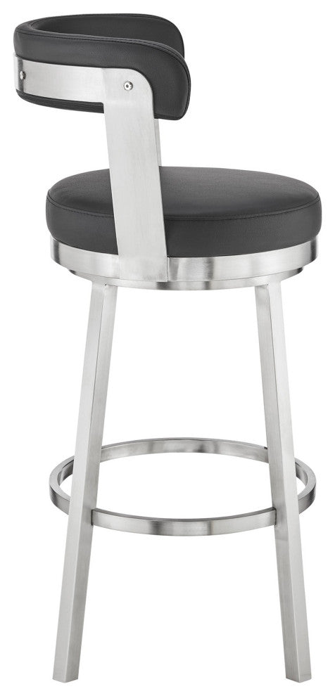Benzara BM283293 Bar Height Swivel Stool, Steel Legs, Vegan Faux Leather, Black
