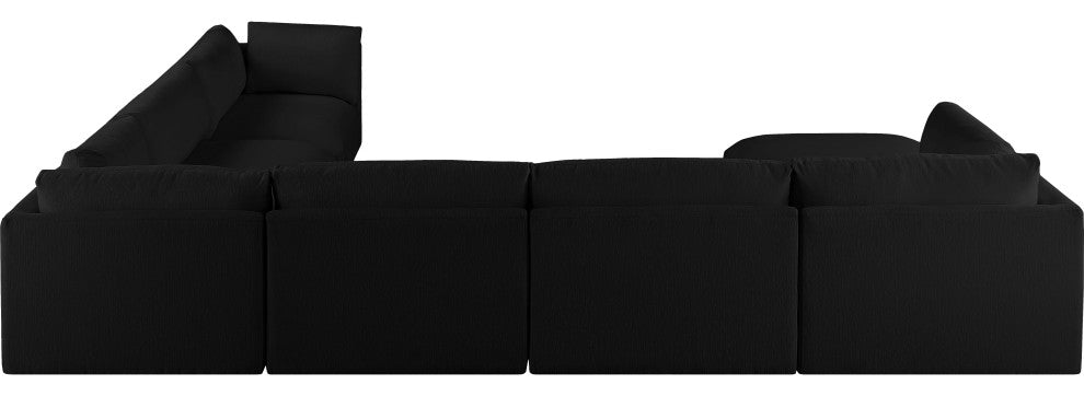 Ease Polyester Upholstered U-Shaped Modular Sectional, Black, 6 Piece: 3 Corner, 3 Armless, 1 Ottoman