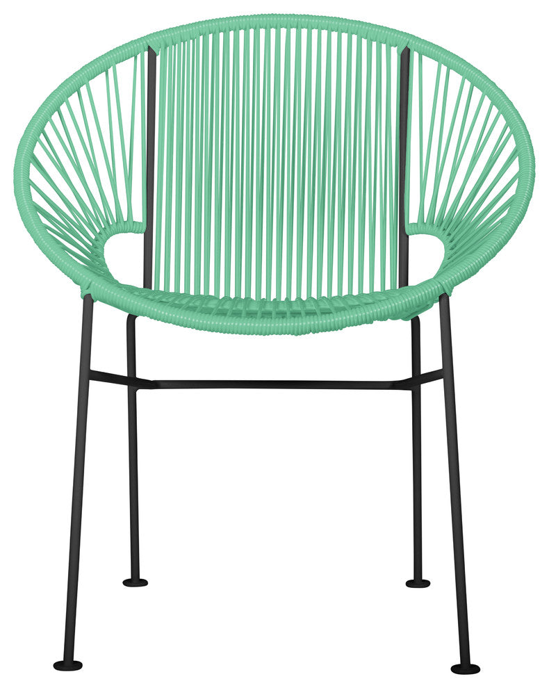 Concha Indoor/Outdoor Handmade Dining Chair, Mint Weave, Black Frame