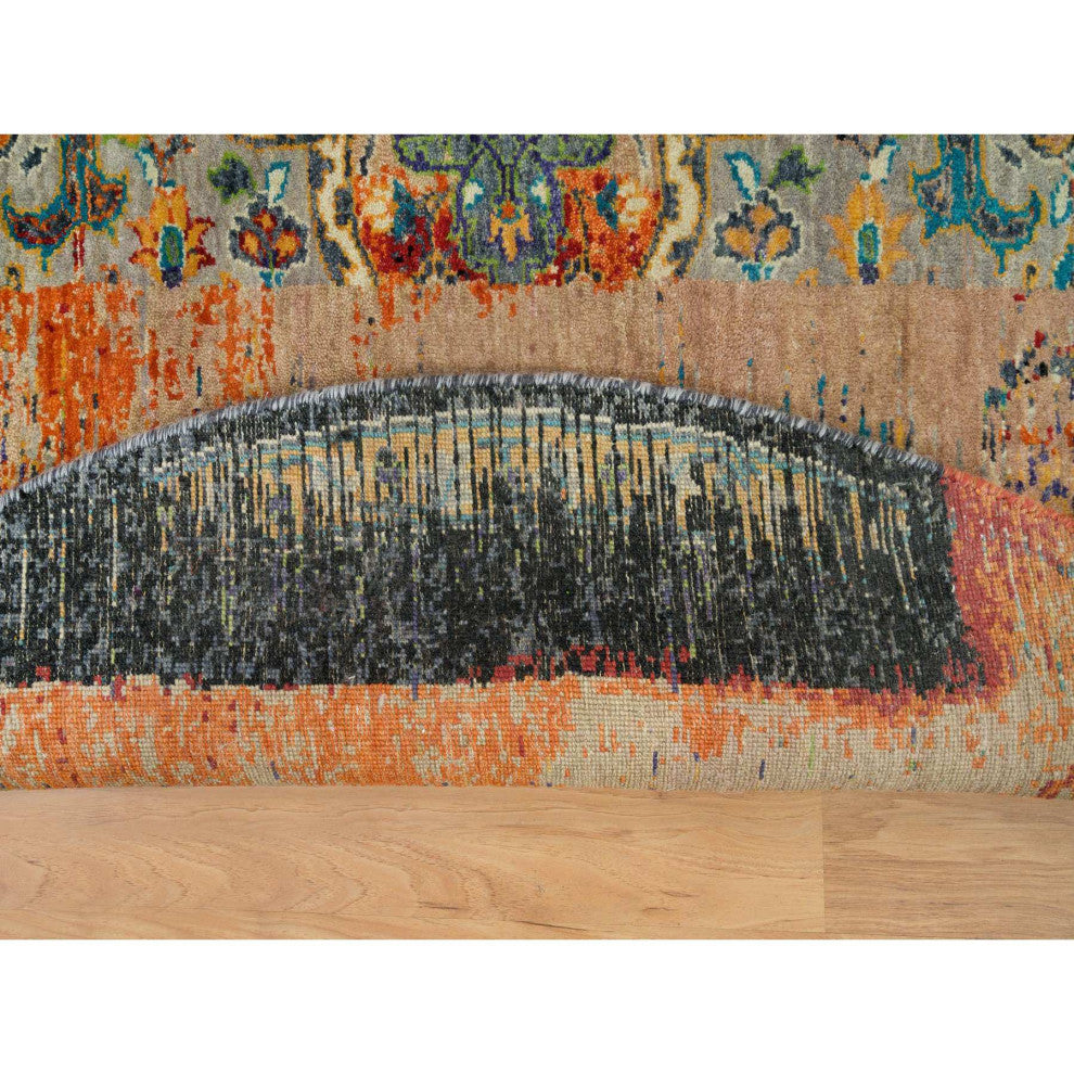Orange, Ancient Ottoman Erased Design, Wool, Hand Knotted Round Rug, 6'1"x6'1"