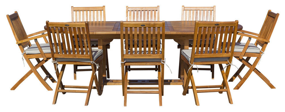 9-Piece Teak Wood Santa Barbara Patio Dining Set with Oval Extension Table