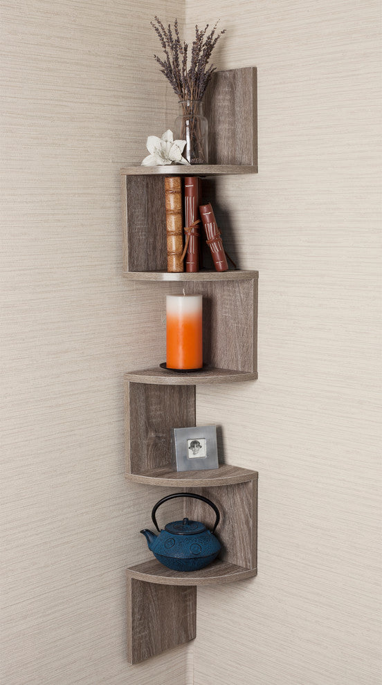 Booker Wall Mount Corner Shelf, Weathered Oak