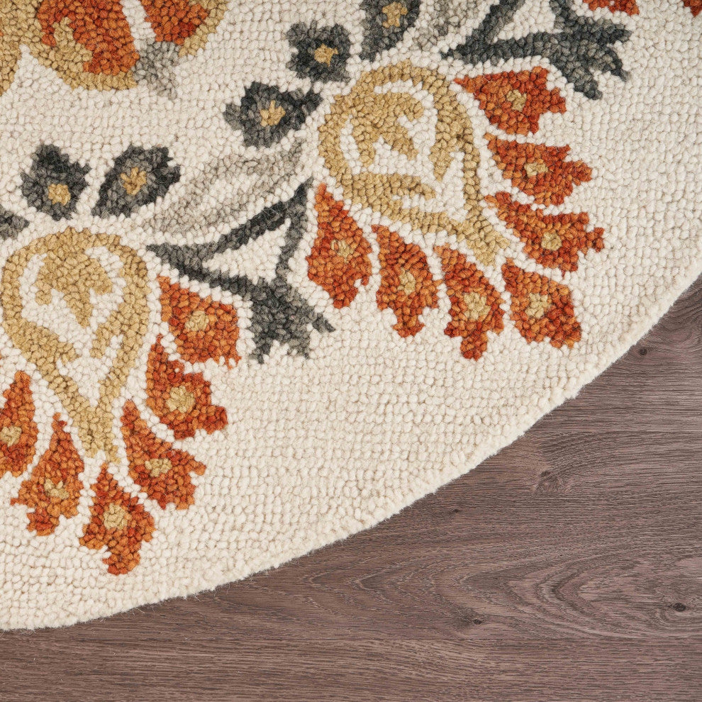 6" Round Orange Boho Medallion Area Rug