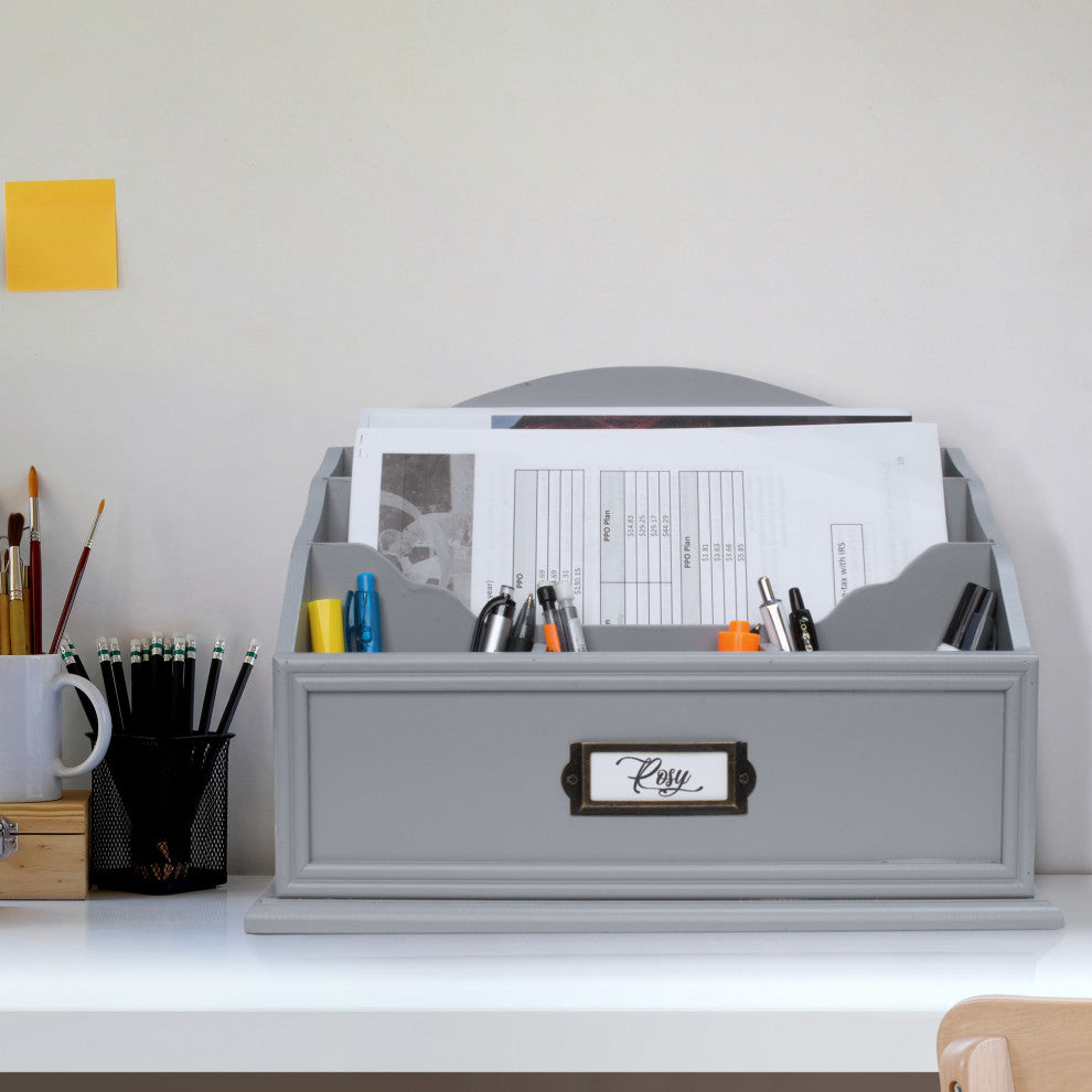 American Art Decor All-in-One Desk Organizer With 6 Compartments, Gray
