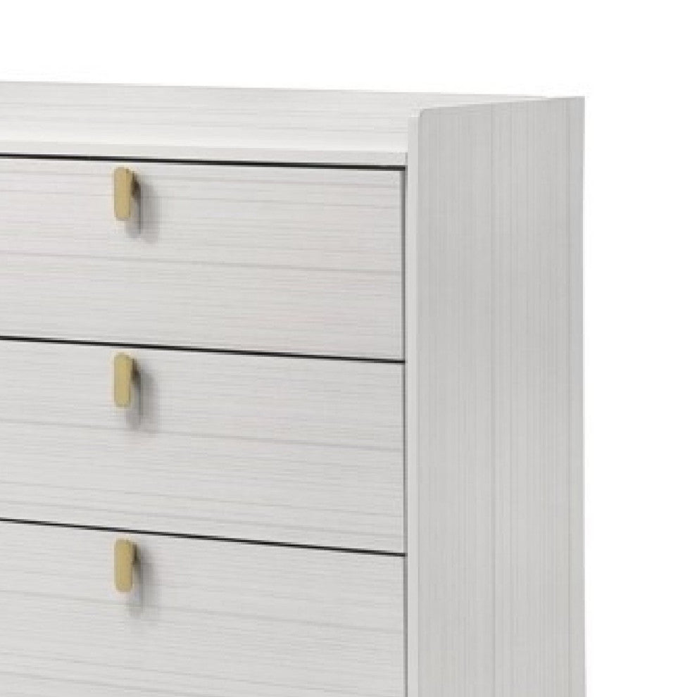 Benzara BM275715 Modern Wood Dresser With 6 Drawers, Metal Handles, White/Gold