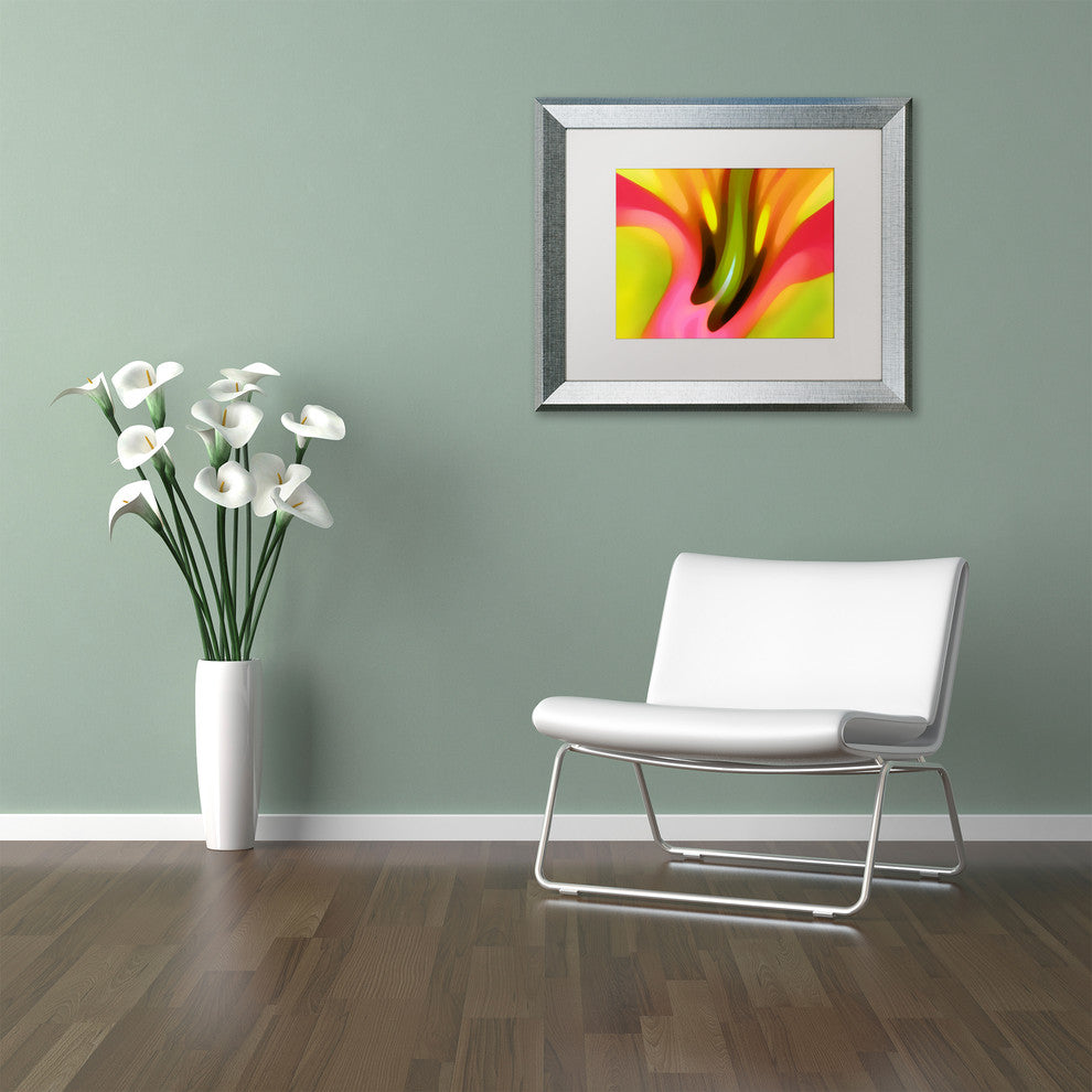 'Pink Lily' Matted Framed Art, Silver Frame, White Matte, 20x16