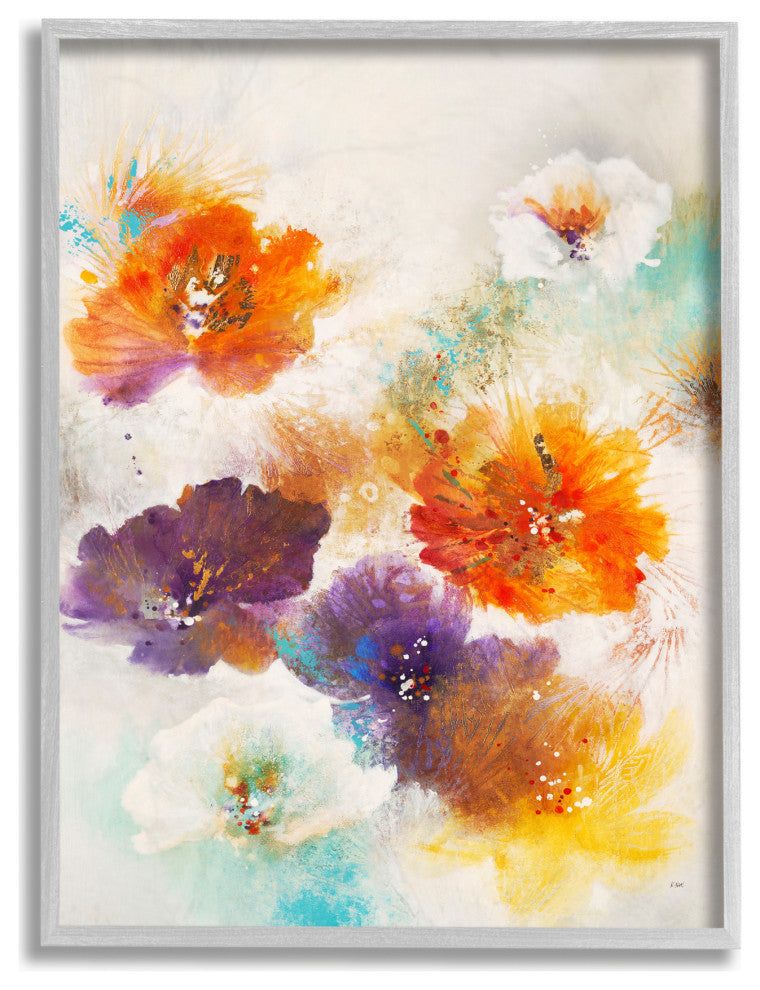 Flower Marks Abstract Painting, 11"x14", Gray Frame