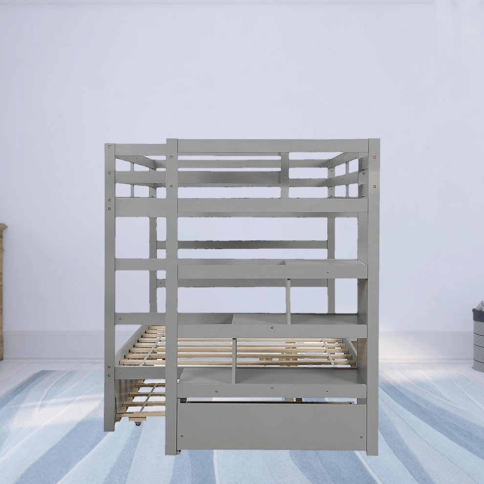 Gray Full Over Full Contemporary Bunk Bed With Stairs