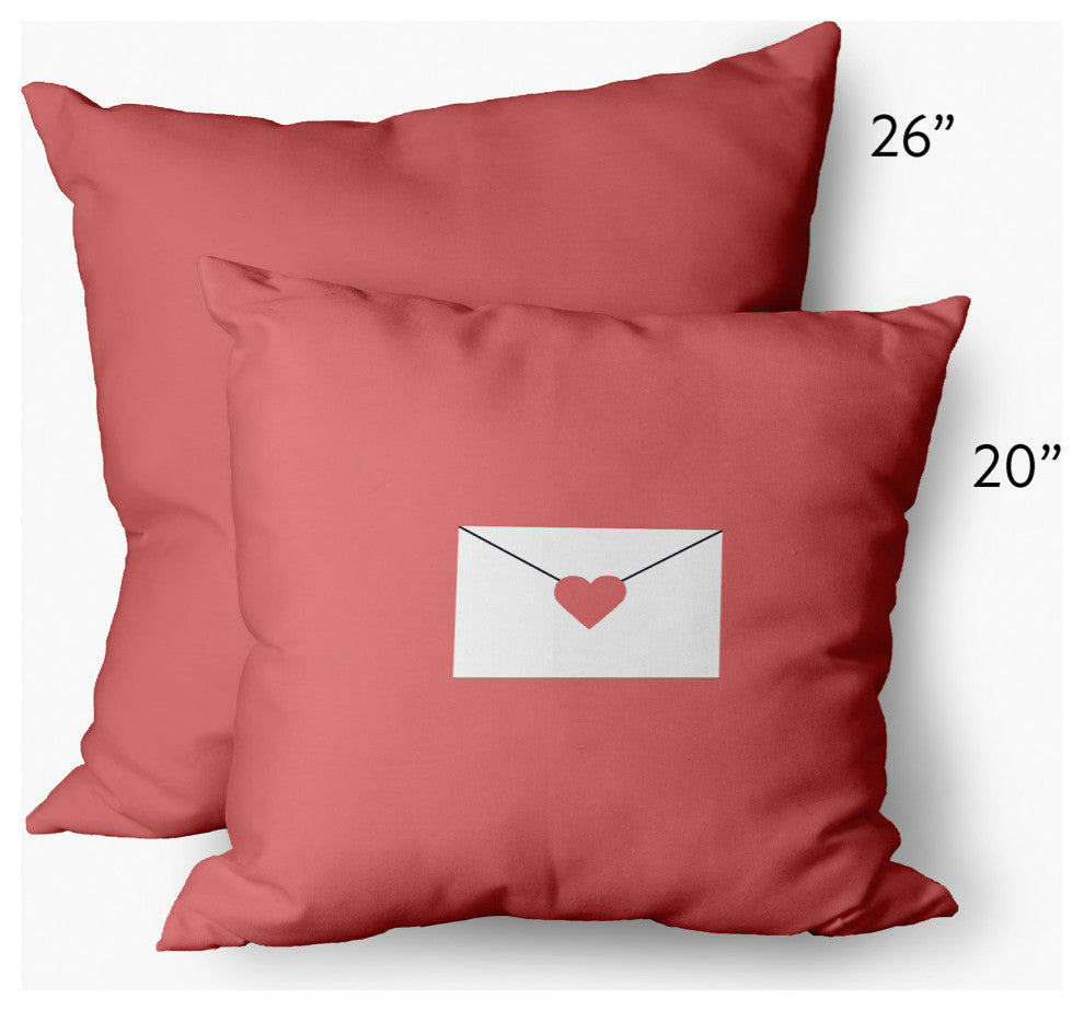 Love Letter Valentines Decorative Throw Pillow, Coral, 20"x20"