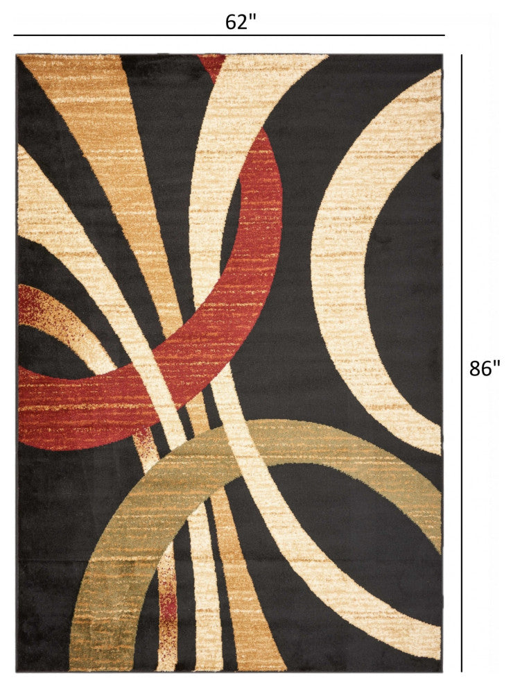 5' x 7' Black Abstract Geometric Area Rug