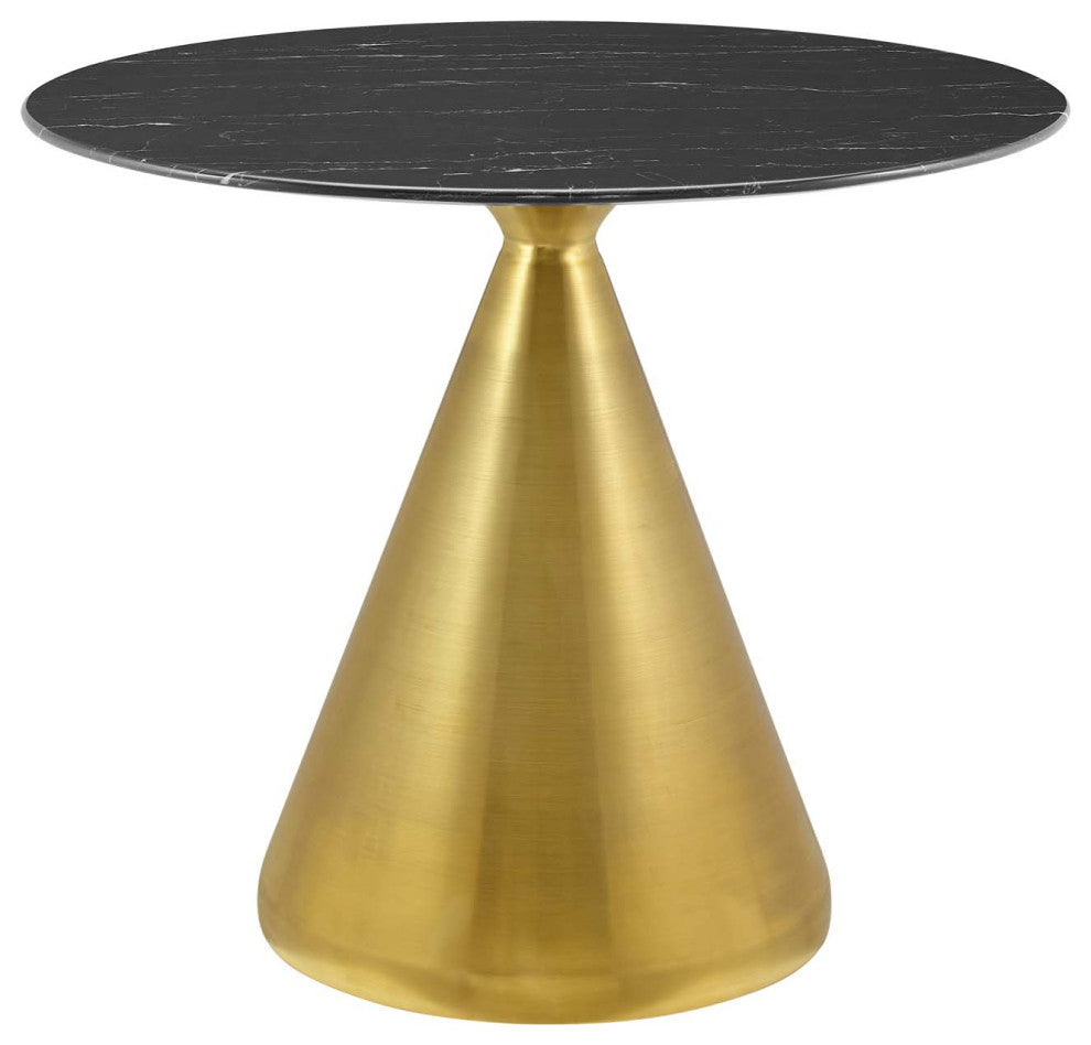 Dining Table, Round, Artificial Marble, Metal, Gold Black, Modern, Cafe Bistro