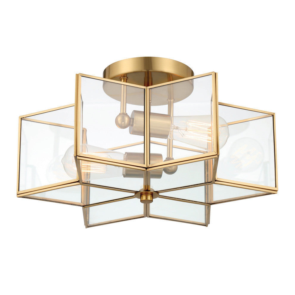 2 Light 16.14'' Unique/Statement Star Semi Flush Mount, Brass Dust