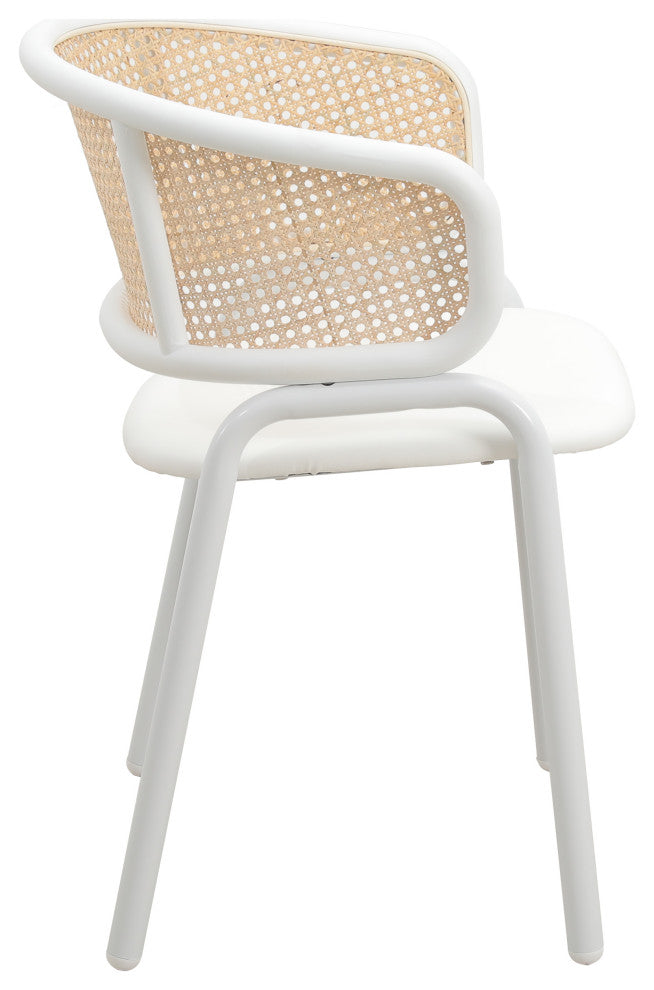 LeisureMod Ervilla Dining Armchair With White Steel Base Set of 4, White