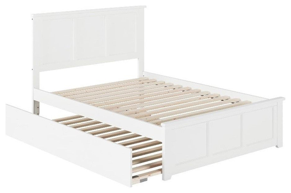 Madison Full Platform Bed, Matching Foot Board, Full Size Trundle Bed, White