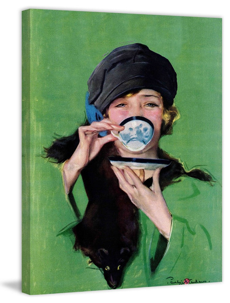 "Elegant Lady Drinking Cup of Tea" Painting Print on Canvas by Penrhyn Stanlaws