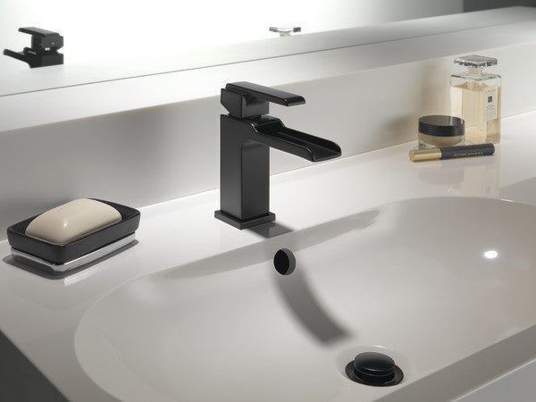 Delta Ara Single Handle Channel Bathroom Faucet, Matte Black, 568LF-BLLPU