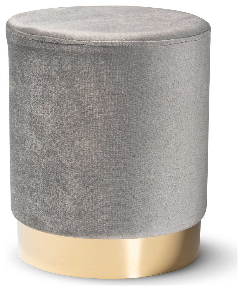 Greaves Glam Velvet Fabric Upholstered Ottoman, Gray/Gold