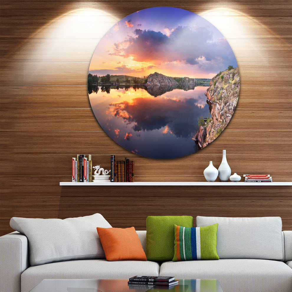 Sunset At River With Clouds, Landscape Photo Disc Metal Artwork, 11"
