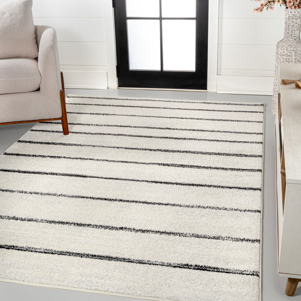 Williamsburg Minimalist Stripe Rug, Cream/Black, 5 Ft. X 8 Ft.
