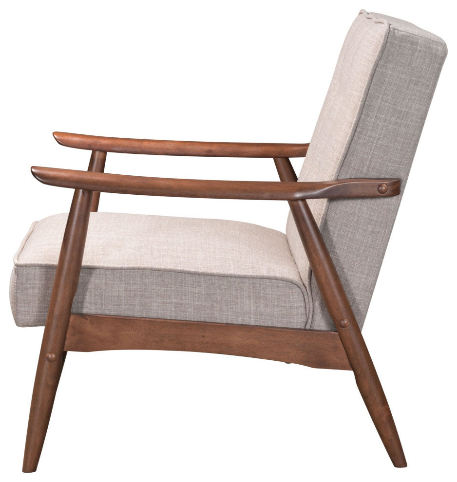 Armchair Accent Chair, Fabric, Wood, Walnut Brown, Lounge Lobby Hospitality