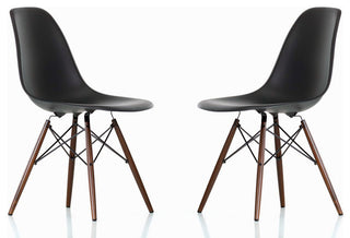 DSW Black Plastic Dining Shell Chair, Dark Walnut Wood, Set of 2
