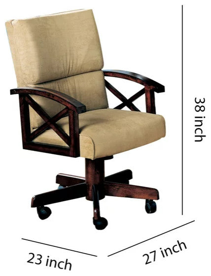 Swiveling Office Chair, Hardwood Frame With X-Accents & Brown Sherpi Fabric Seat