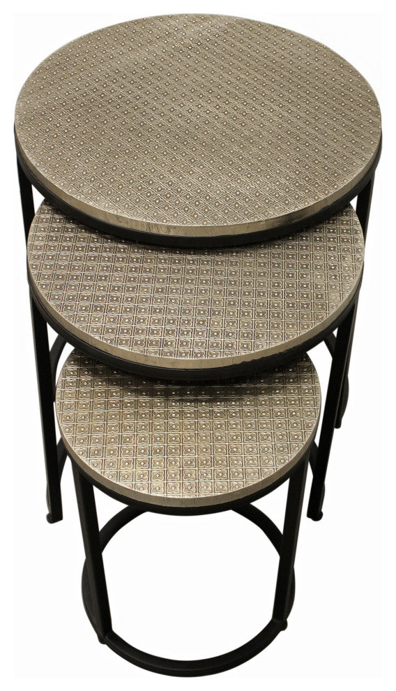 Meenal Metal Cladded Top Round Nesting Table, Silver