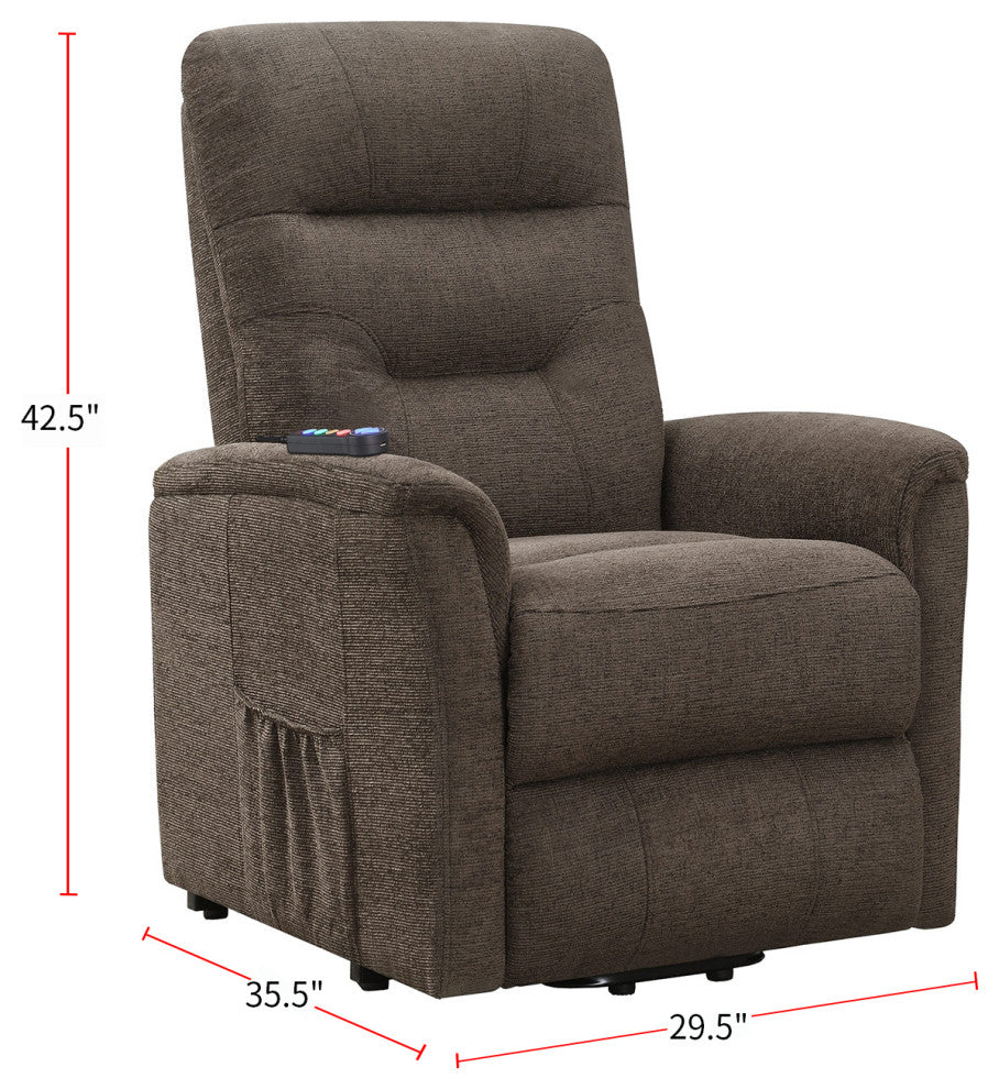 Coaster Henrietta Fabric Power Lift Recliner with Storage Pocket in Brown
