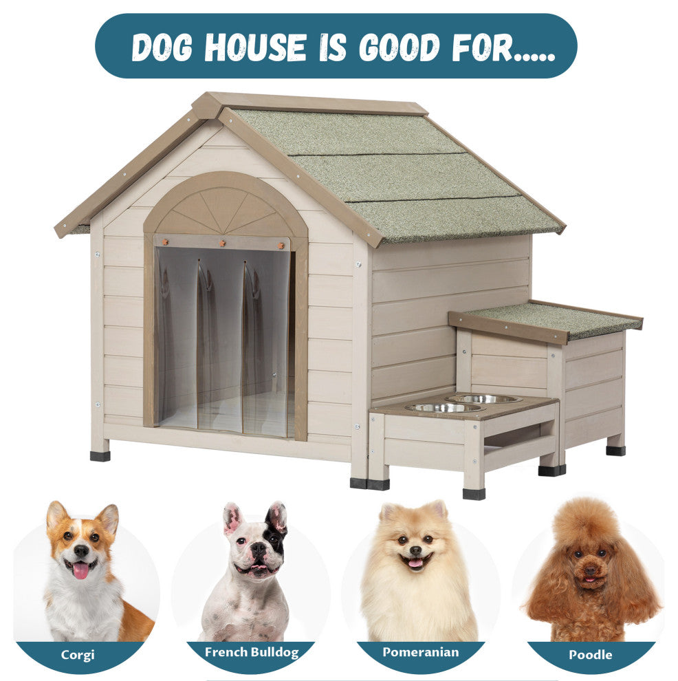 TATEUS Spacious and Cozy Dog House With Storage Box and Elevated Feeding Station
