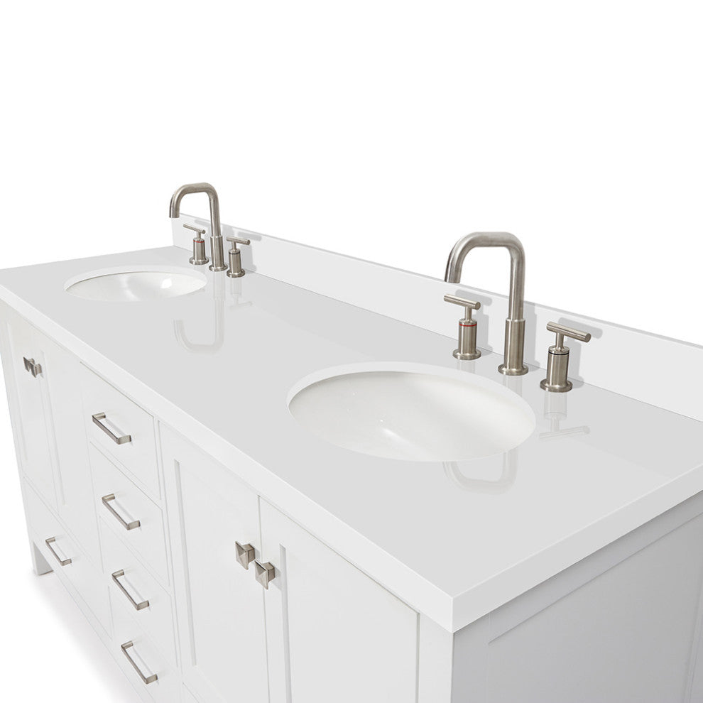 ARIEL Cambridge 73" Double Oval Sink Bathroom Vanity White with Quartz Top
