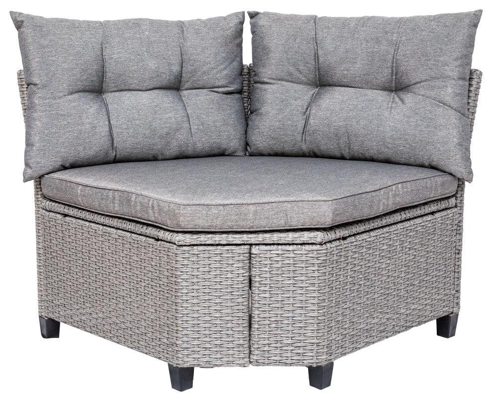 4 Pieces Outdoor Rattan Patio Sectional Sofa Set With Round Table