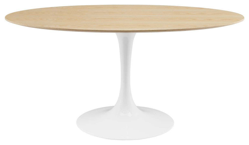 60" Dining Table, Oval, Natural Brown White, Metal, Modern, Hospitality