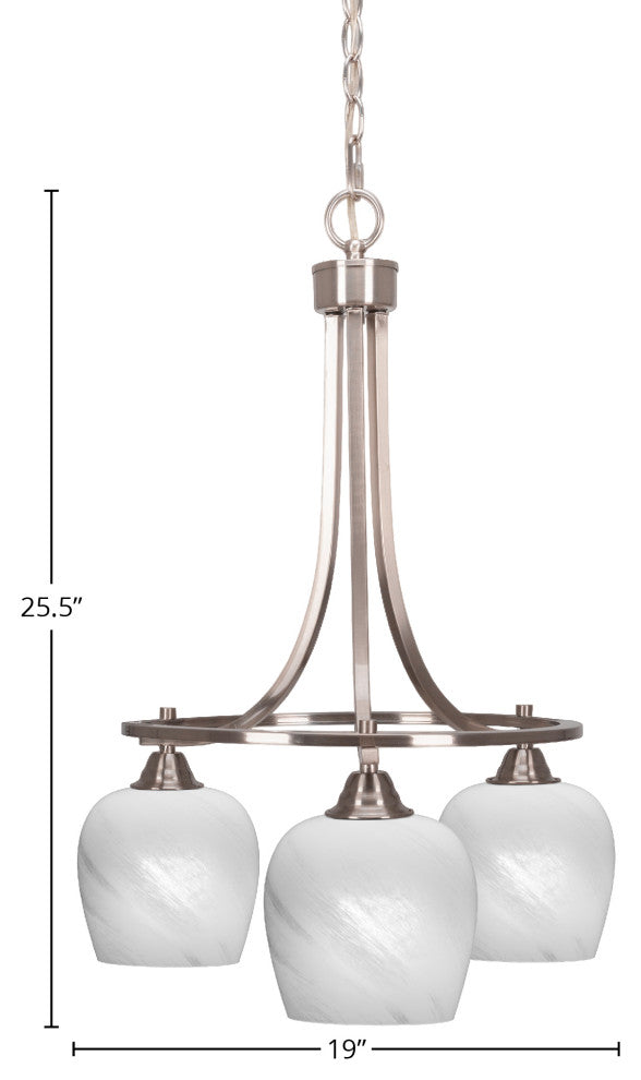 Paramount Downlight 3-Light Chandelier, Brushed Nickel, 6" White Marble Glass