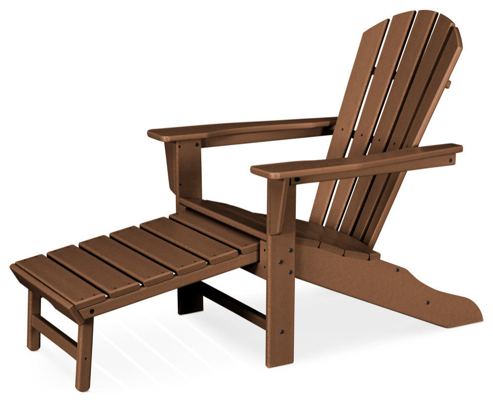 Polywood Palm Coast Ultimate Adirondack with Hideaway Ottoman, Teak