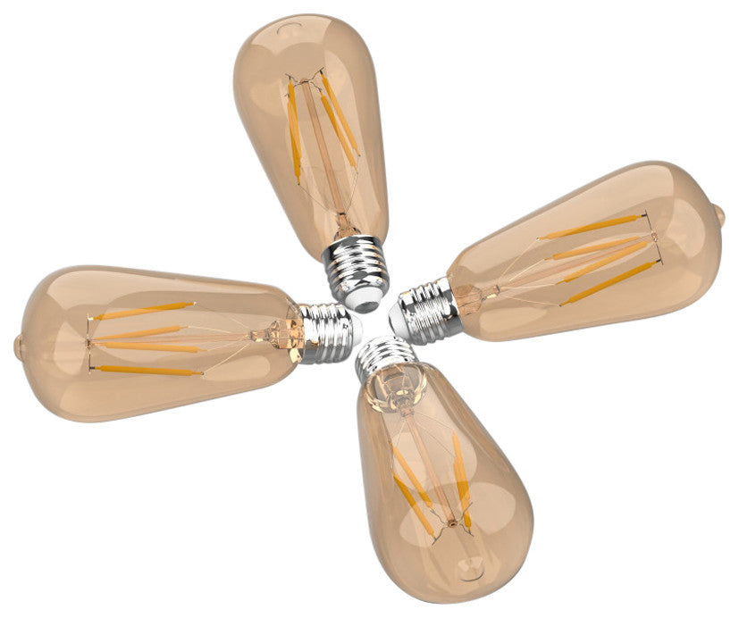 Non-Dimmable ST58-4W LED Edison Bulbs, E26 Base, 80+ CRI, 350 Lumens, Pack of 4
