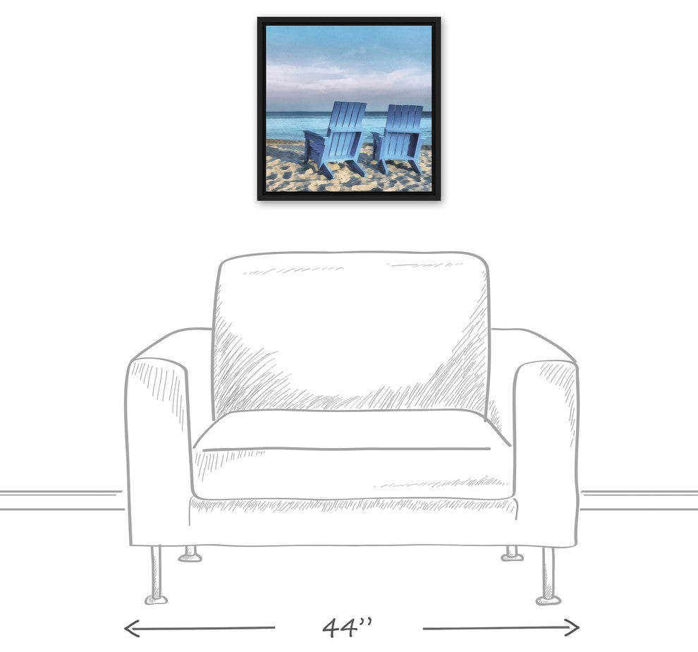 Blue Beach Chairs Photo 16x16 Black Floating Framed Canvas