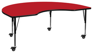 Mobile 48''W x 72''L Kidney Red HP Laminate Activity Table - Adjustable Legs