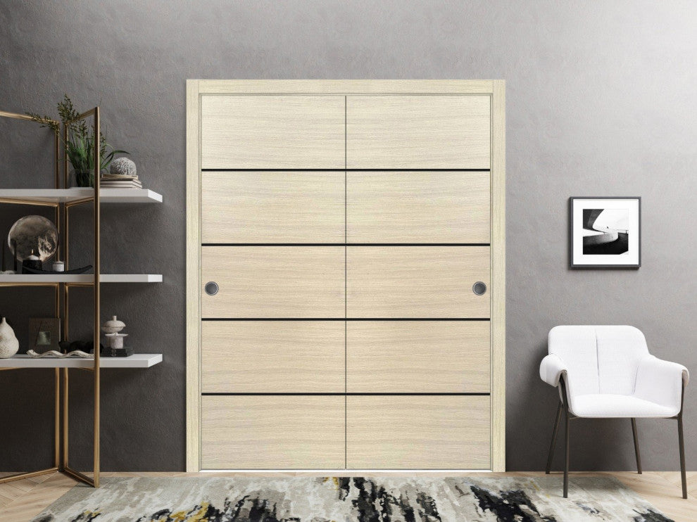 Bypass Doors 84 x 84 | Planum 0015 Natural Veneer with  | Sturdy Rails