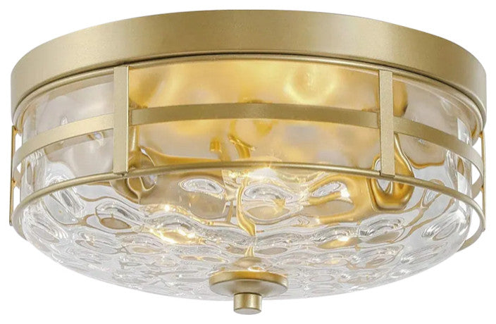 Gold Modern Flush Mount Ceiling Light Fixture Water Ripple Glass Shade Ceiling