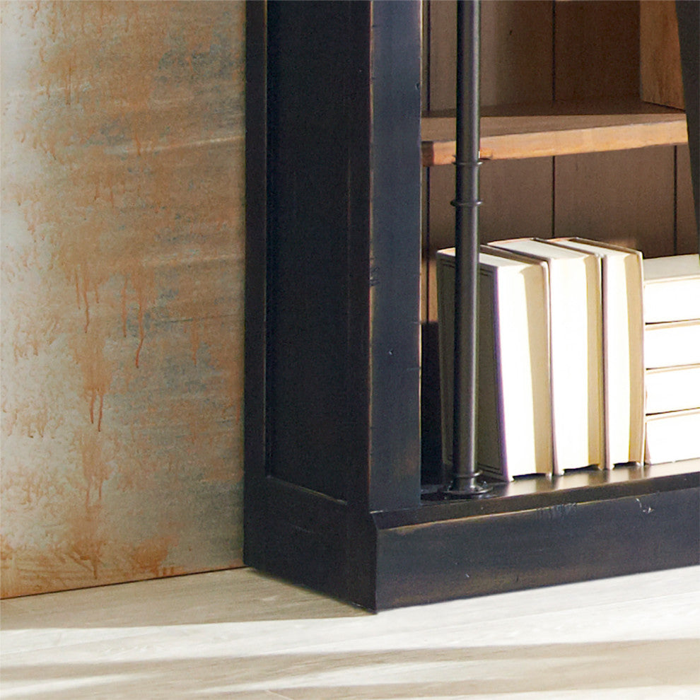 8' Tall Bookcase Wall With Ladder, Storage Organizer, Black