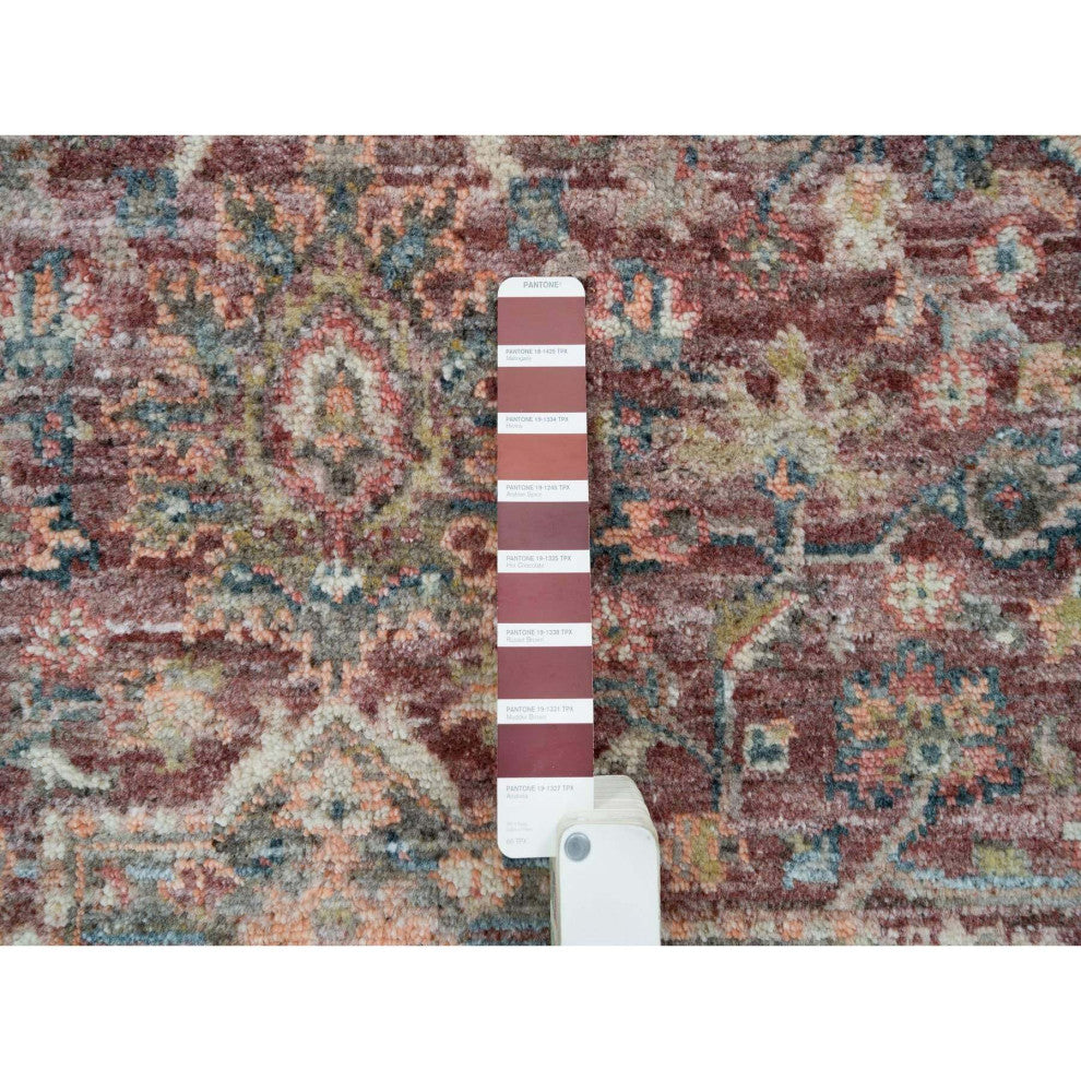Sangria Red Hand Knotted Pure Wool Heris Revival Round Oriental Rug 5'11"x5'11"