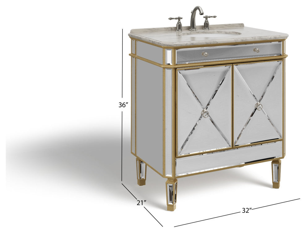 The Calista Bathroom Vanity, Gold, 32", Single Sink, Freestanding