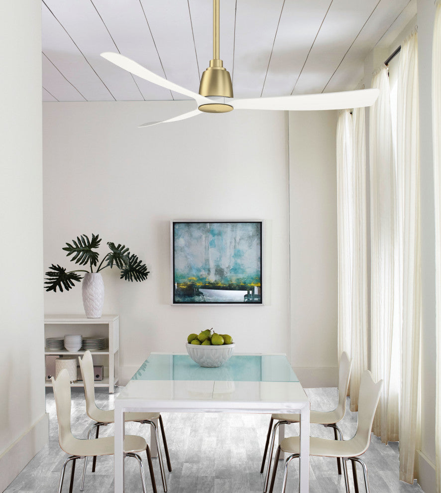 Fanimation Kute 52" Ceiling fan with LED and Remote, Brushed Satin Brass/Matte W