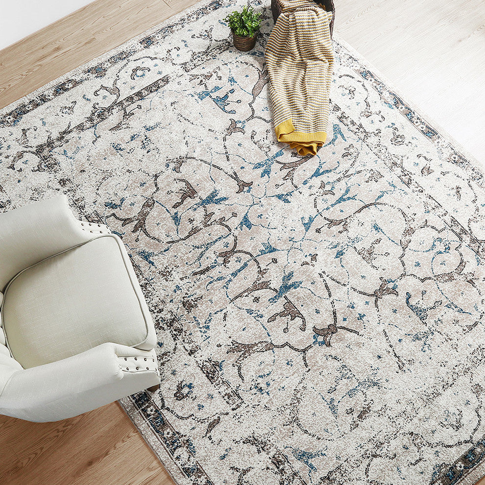 LNC Mat Indoor Distressed Vintage Abstract Non Slip Area Rug, 5' X 7'