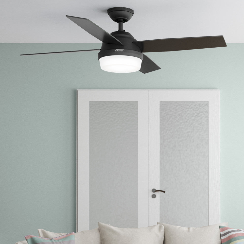 Hunter 52" Dempsey Matte Black Ceiling Fan, LED Kit, Remote