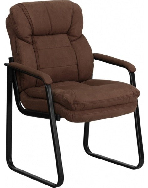 Brown Microfiber Executive Side Reception Chair With Sled Base