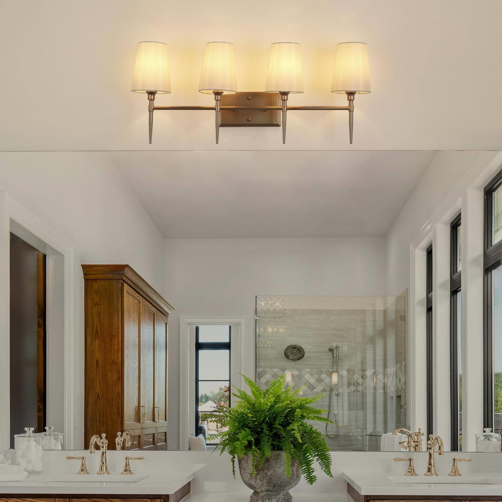 LNC Glod Traditional Bathroom Vanity Light With Fabric Shade, 4 Lights